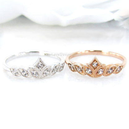 Women’s Vintage Style diamond Wedding Band, Floral Birthstone Wedding Band, Rose Gold Wedding Band, Gold Floral Ring, Birthstone Choice Ring
