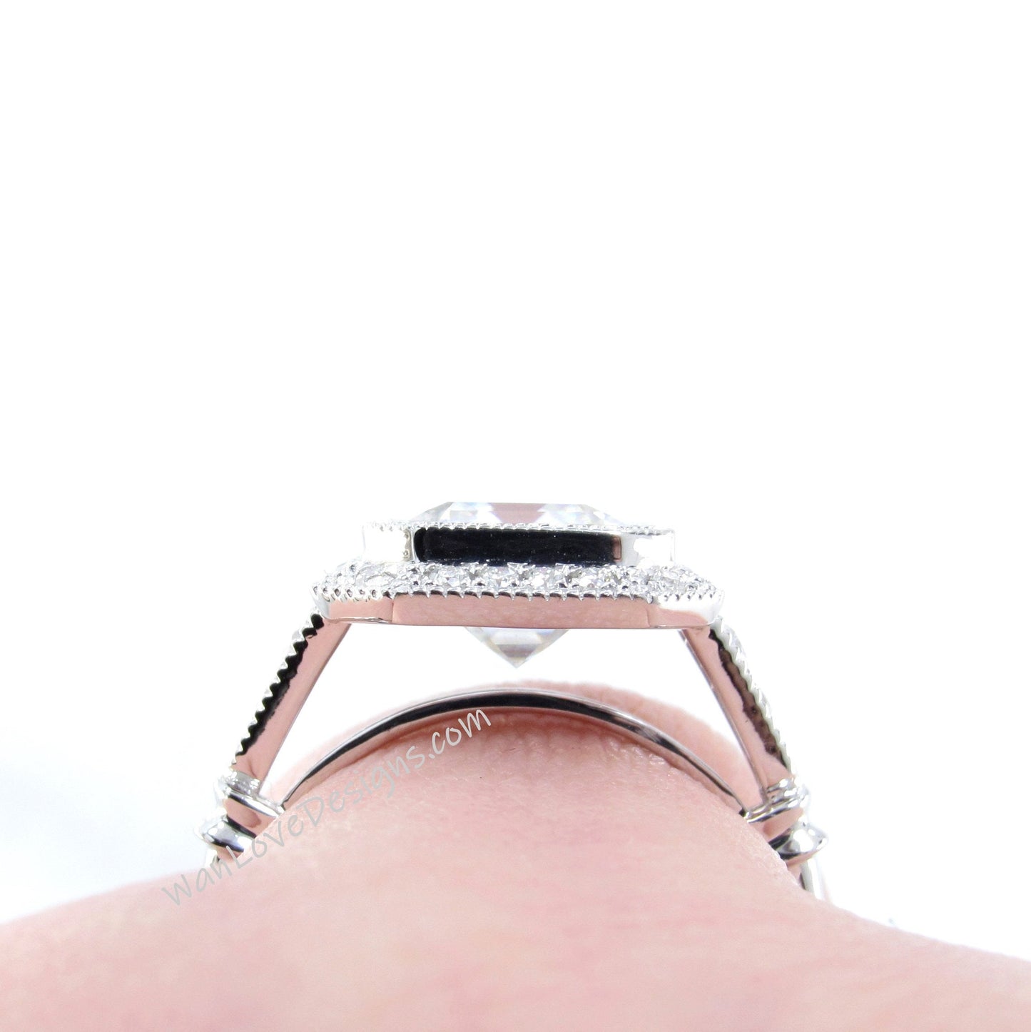 White Sapphire engagement ring gold vintage Art Deco Bezel Halo engagement ring women Antique diamond Wedding Milgrain Bridal Anniversary
