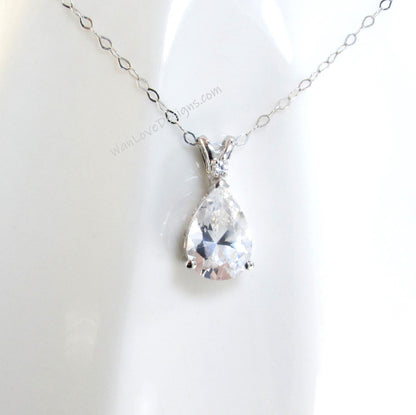 White Sapphire necklace white gold Pear Cluster necklace Delicate wedding Bridal dainty Charm Necklaces Promise Anniversary -Ready to Ship