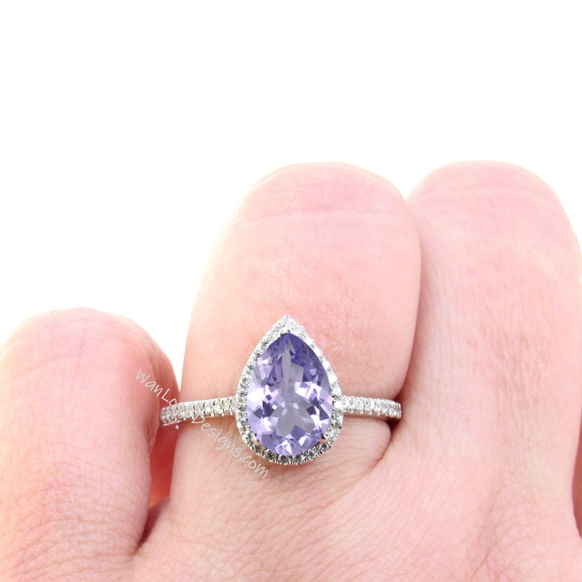 Vintage Pear shaped Lavender Amethyst Engagement Ring, Pear Cut 14k Rose Gold Diamond Halo Ring, Wedding Ring Anniversary Ring Proposal Ring