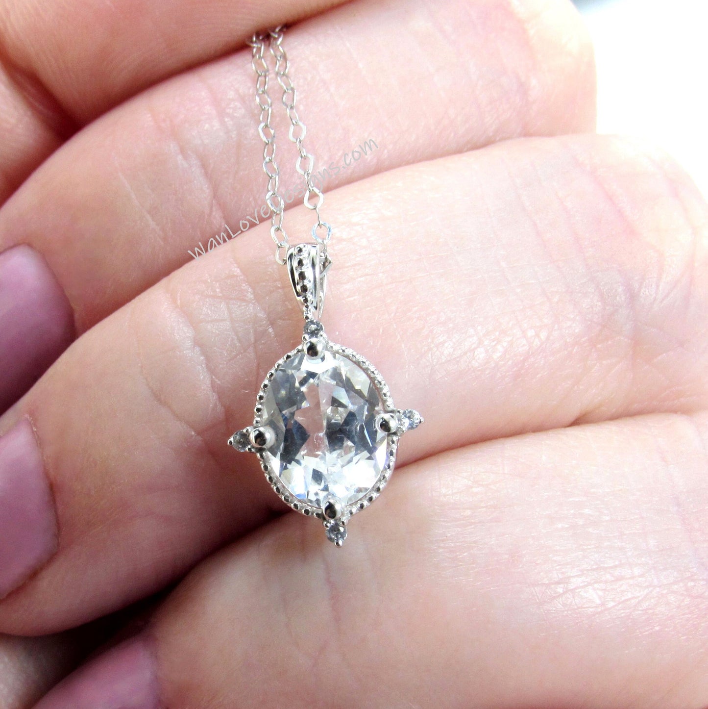 Vintage Oval Moissanite necklace rose gold milgrain diamond milgrain Charm multi stone pendant White gold Oval cut bridal chain necklace