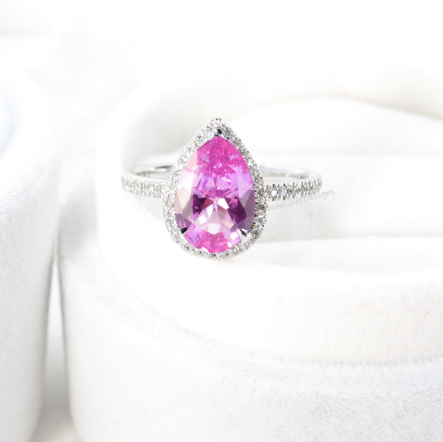 Vintage Pear shaped Pink Sapphire Engagement Ring, Pear Cut 14k Rose Gold Diamond Halo Ring, Wedding Ring Anniversary Ring Proposal Ring.