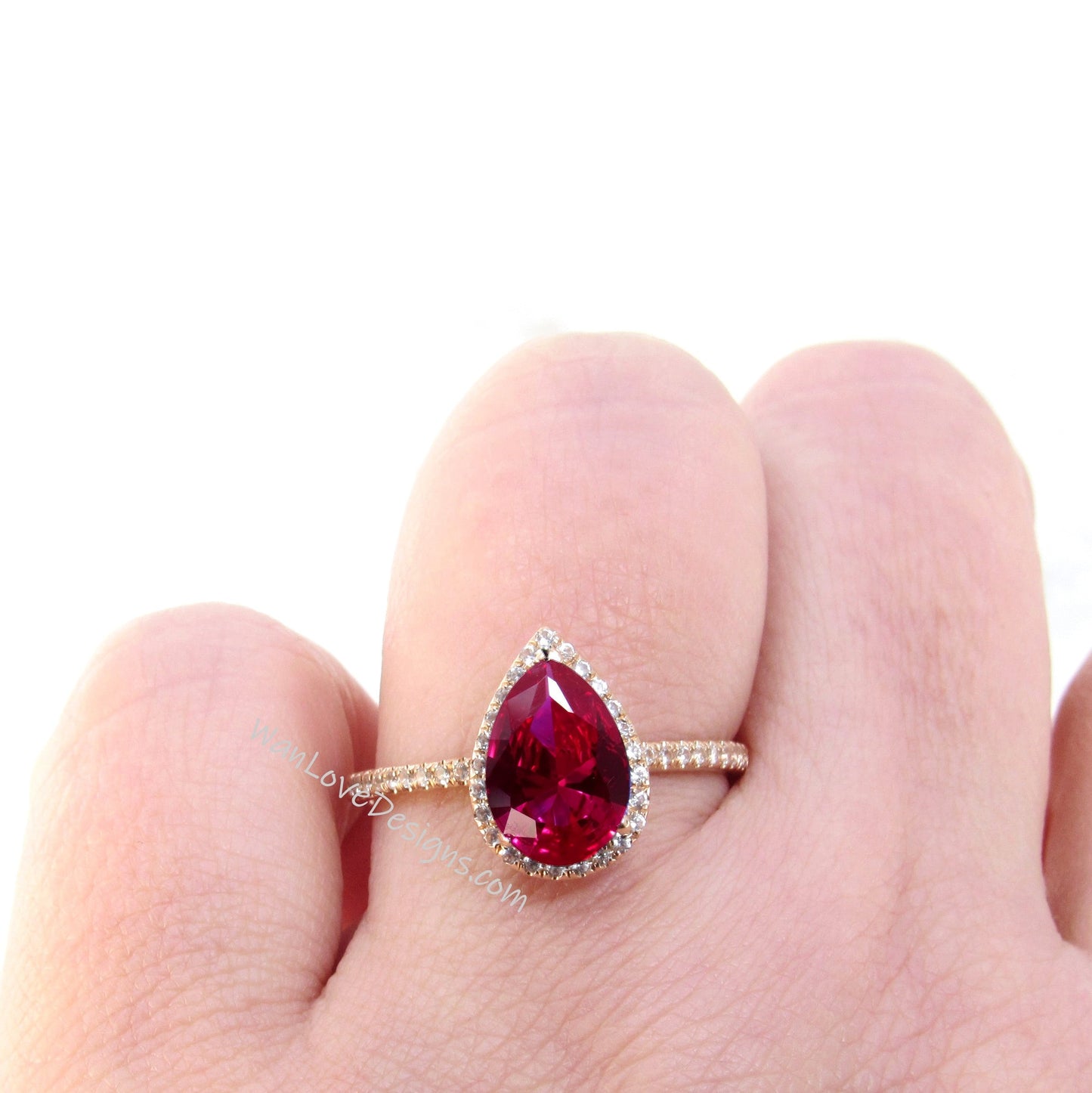 Vintage Pear shaped Ruby Engagement Ring, Pear Cut Unique 14k Rose Gold Diamond Halo Ring, Wedding Ring Anniversary Ring Proposal Ring.