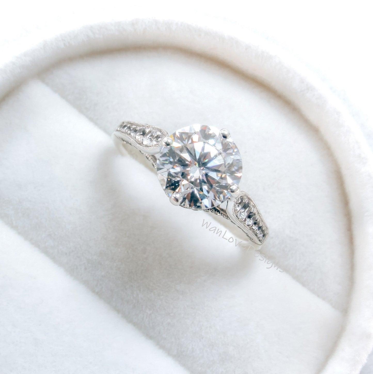 Vintage moissanite engagement ring round Art deco wedding ring diamond Vintage Filigree Ring engagement anniversary promise-Ready to ship