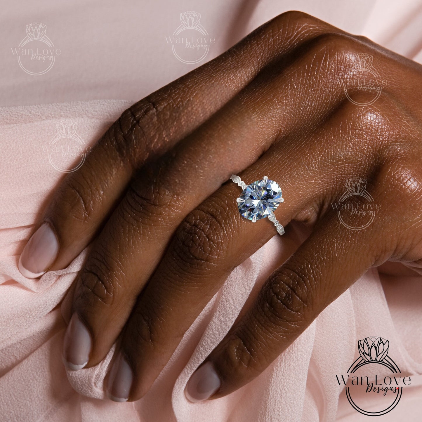 Vintage Grey Moissanite & Diamonds Engagement Wedding Rings, Art deco milgrain 14K 18K Rose Gold Oval moissanite diamond halo bridal ring