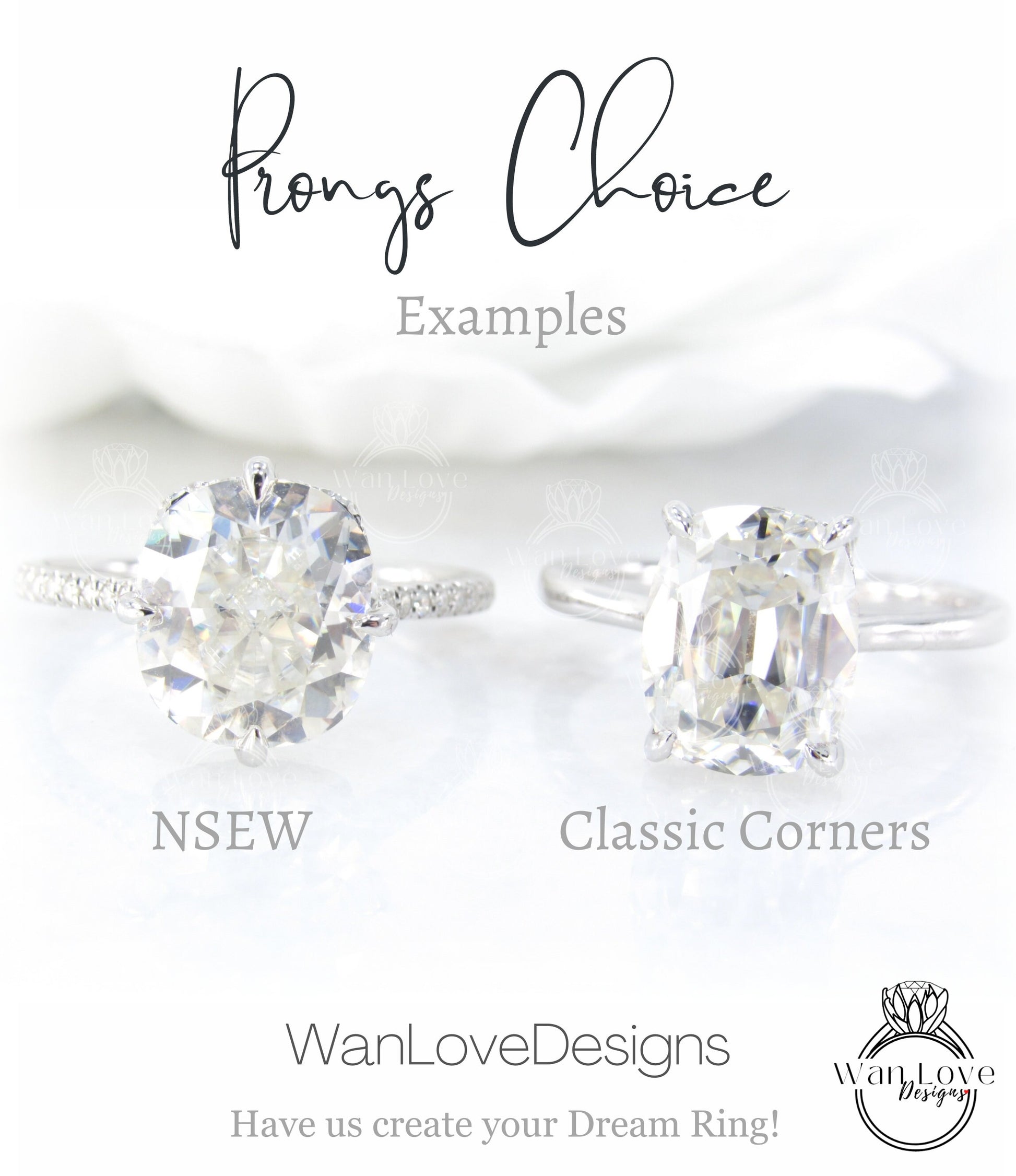 White Sapphire & Diamond Cushion Engagement Ring, Elongated, Celebrity, Custom, Statement, Wedding, Anniversary, Commitment, WanLoveDesigns