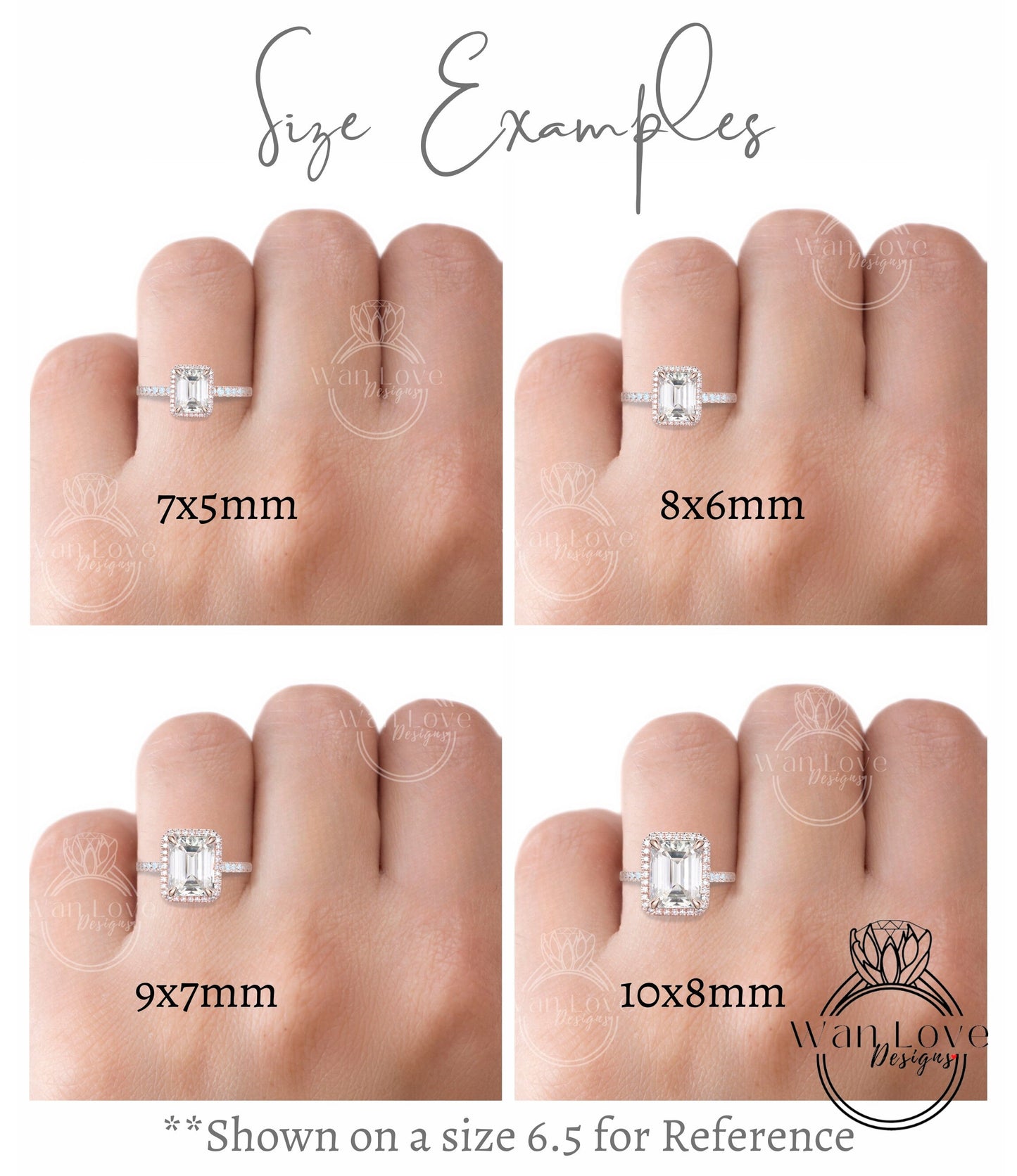 White Sapphire Diamond Halo East West Emerald Radiant Engagement Ring, 14k 18k White Yellow Rose Gold-Platinum-Custom-Wedding