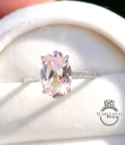 Oval cut Peach Sapphire engagement ring side halo vintage diamond ring moissanite ring rose gold ring art deco ring promise anniversary ring