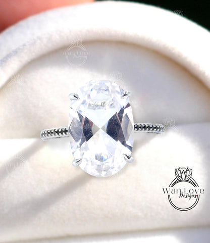 White Sapphire & Black Spinel Oval side halo Engagement Ring Celebrity style 9ct 15x10mm Wedding Bridal Ring Anniversary gift-Ready to Ship