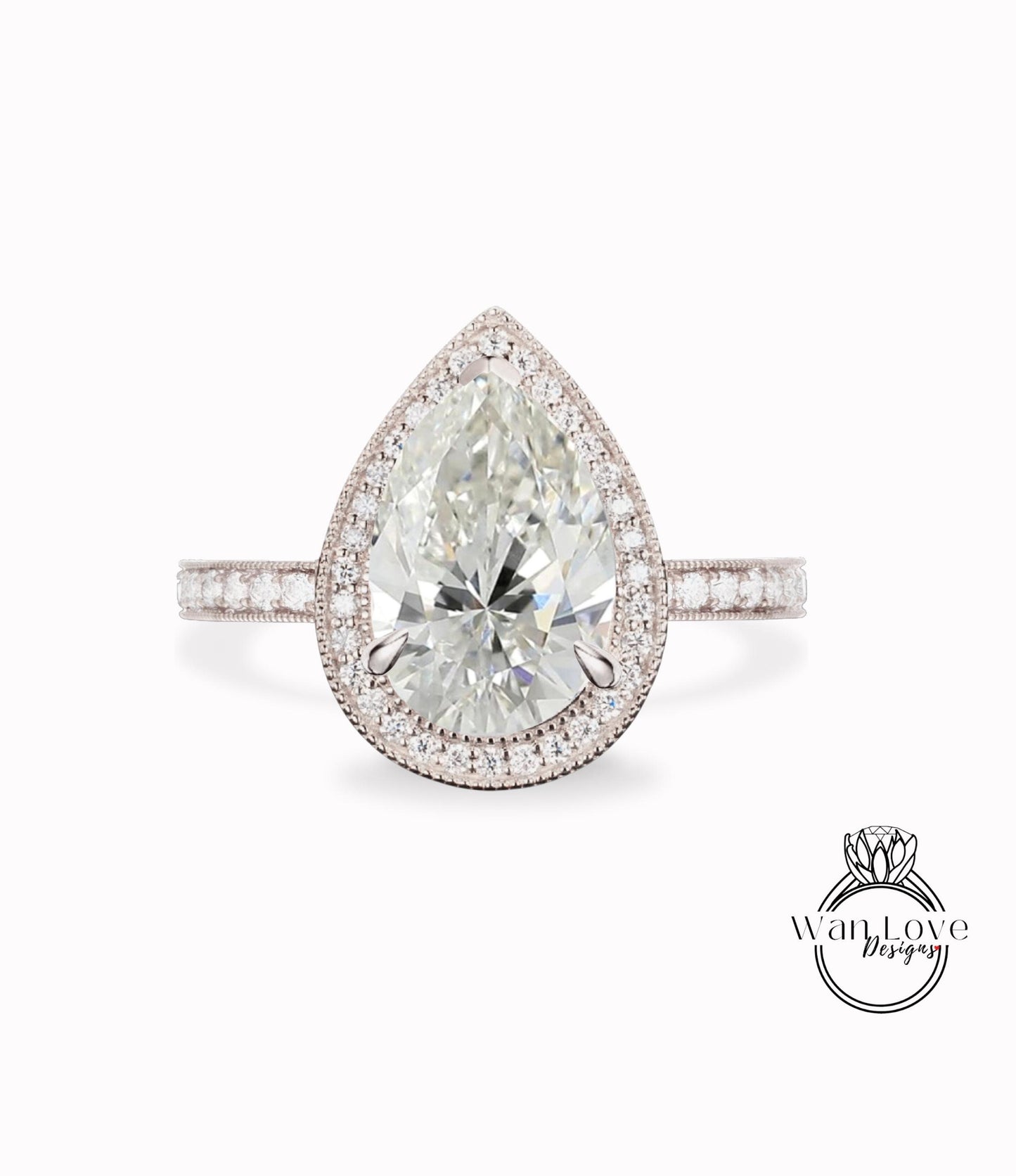 Vintage pear Diamond engagement ring Lab diamond milgrain halo art deco rose gold bridal ring Antique Anniversary promise wedding ring