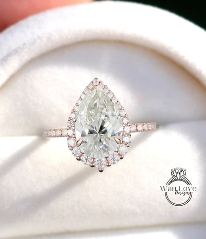 Vintage pear Diamond engagement ring Lab diamond graduated halo art deco rose gold bridal ring Antique Anniversary promise wedding ring