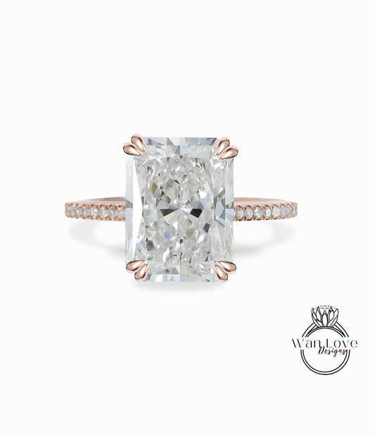 Vintage Radiant cut Diamond engagement ring antique rose gold Emerald cut lab diamond ring art deco unique proposal anniversary bridal ring