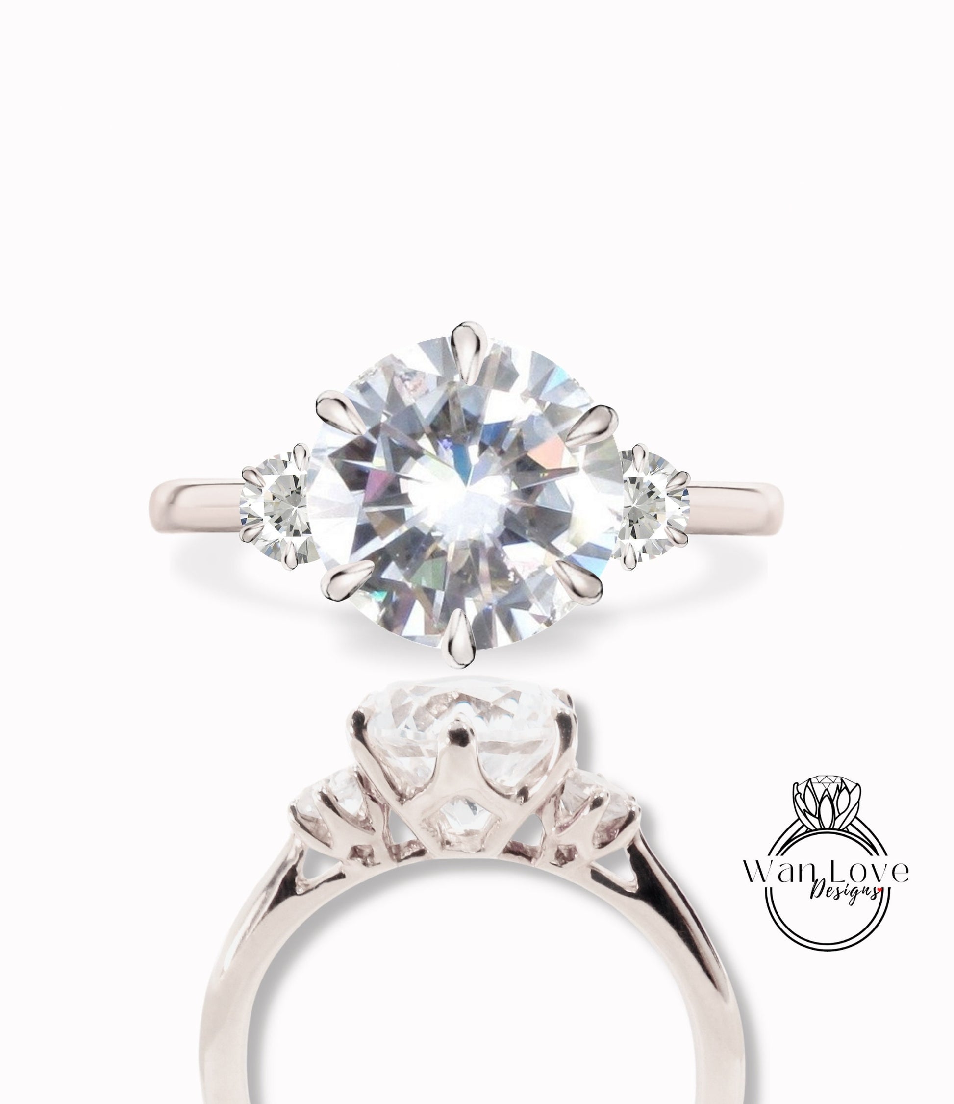 Vintage Moissanite Engagement Ring round Cut Moissanite Diamond Art Deco three gemstone cluster 6 Prong ring Wedding Bridal Ring Anniversary