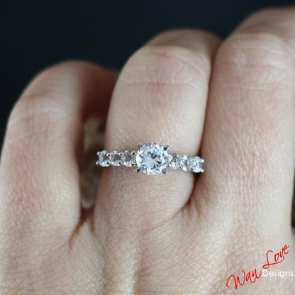 White Sapphire Morganite engagement ring half eternity ring round cut ring cluster prong ring morganite vintage Anniversary promise ring
