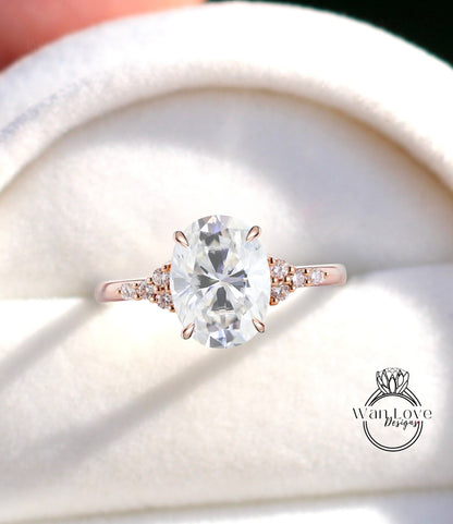 Oval cut Moissanite engagement ring vintage Unique Round cut diamond Cluster Moissanite gold engagement ring women Bridal gift