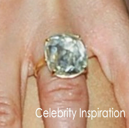 White Sapphire Rose cut Long Cushion Engagement Ring,Celebrity,10ct-14x12mm,Custom,Silver Rhodium-Wedding-Anniversary Gift-Ready to Ship