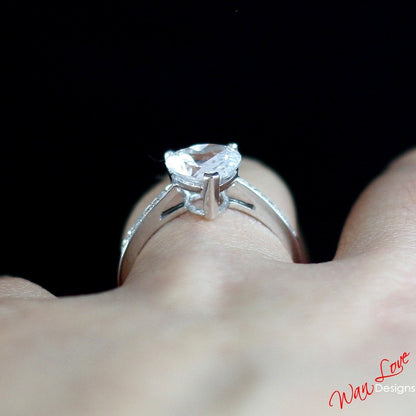 White Sapphire & Diamond Heart Engagement Ring Celebrity Custom 2ct 8mm Diamond 14k 18k White Yellow Rose gold-Platinum-Custom-Wedding