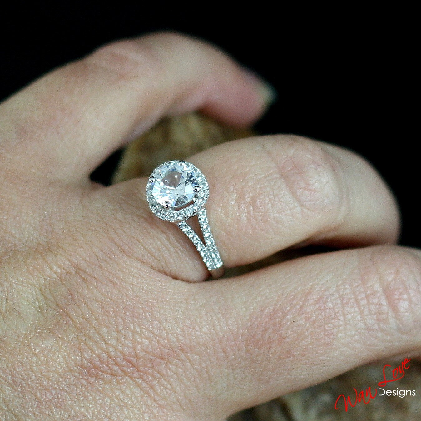 Vintage White Sapphire engagement ring round cut split shank ring sapphire halo ring wedding unique Anniversary promise ring bridal Ready
